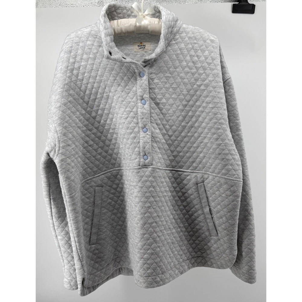 Marine Layer Quilted Pullover Jacket Gray Cozy Minimalist Athleisure XL Coastal - Picture 2 of 8